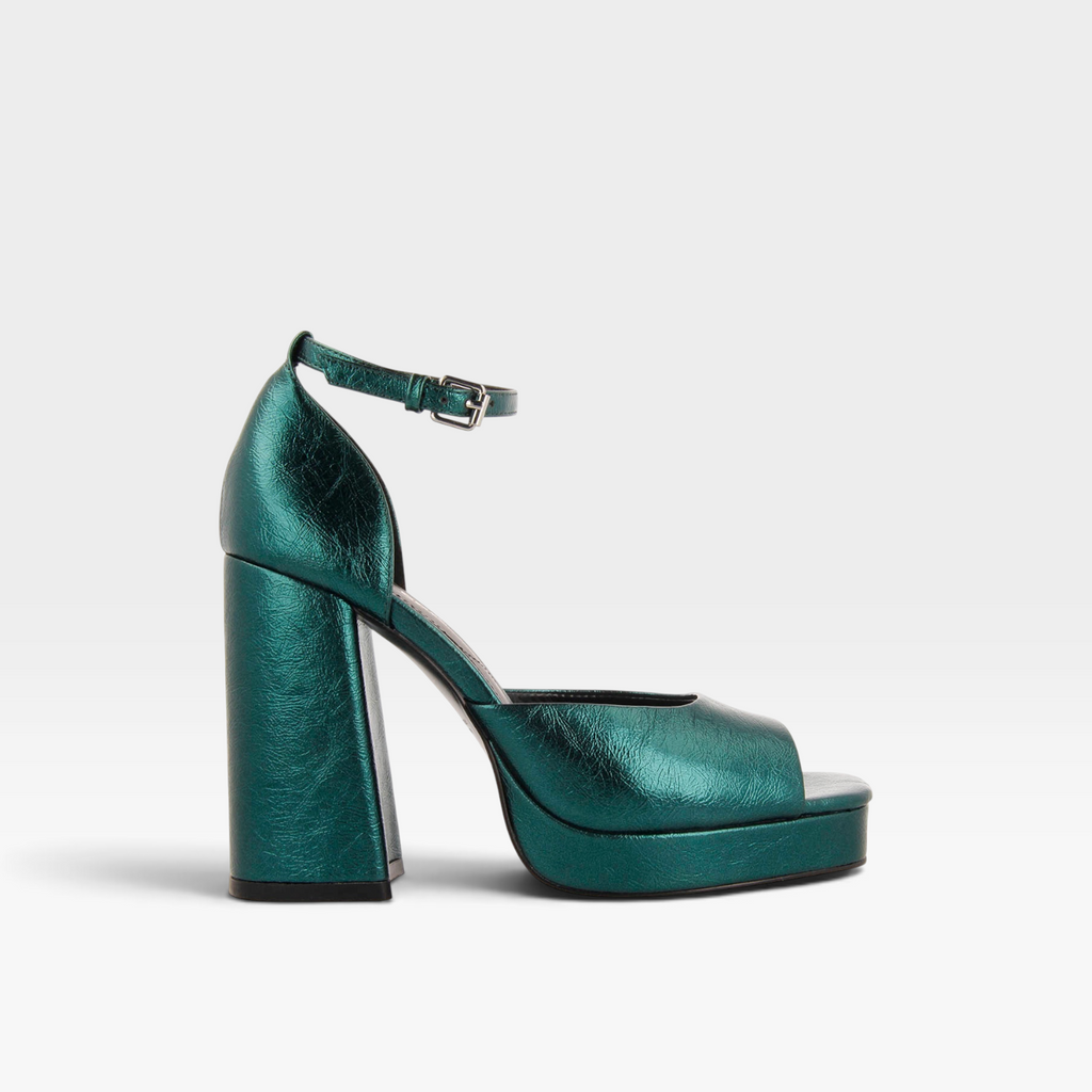 Sandalias con tacón ancho y plataforma verde metalizado - Gioseppo