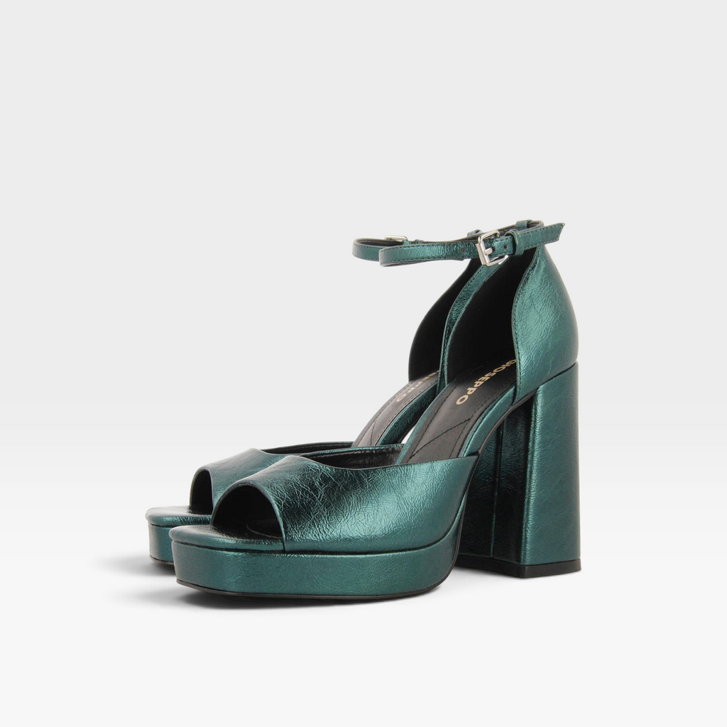 Sandalias con tacón ancho y plataforma verde metalizado - Gioseppo