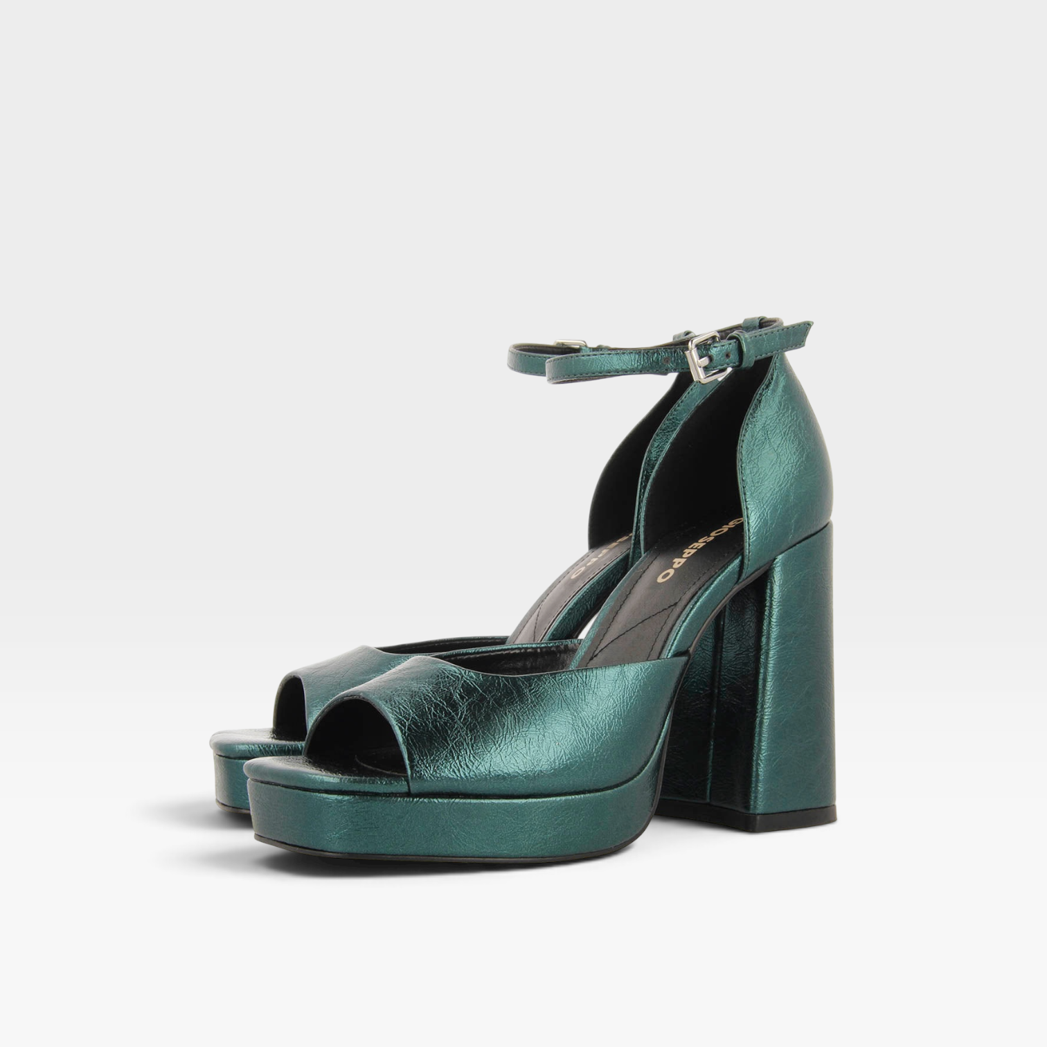 Sandalias con tacón ancho y plataforma verde metalizado - Gioseppo