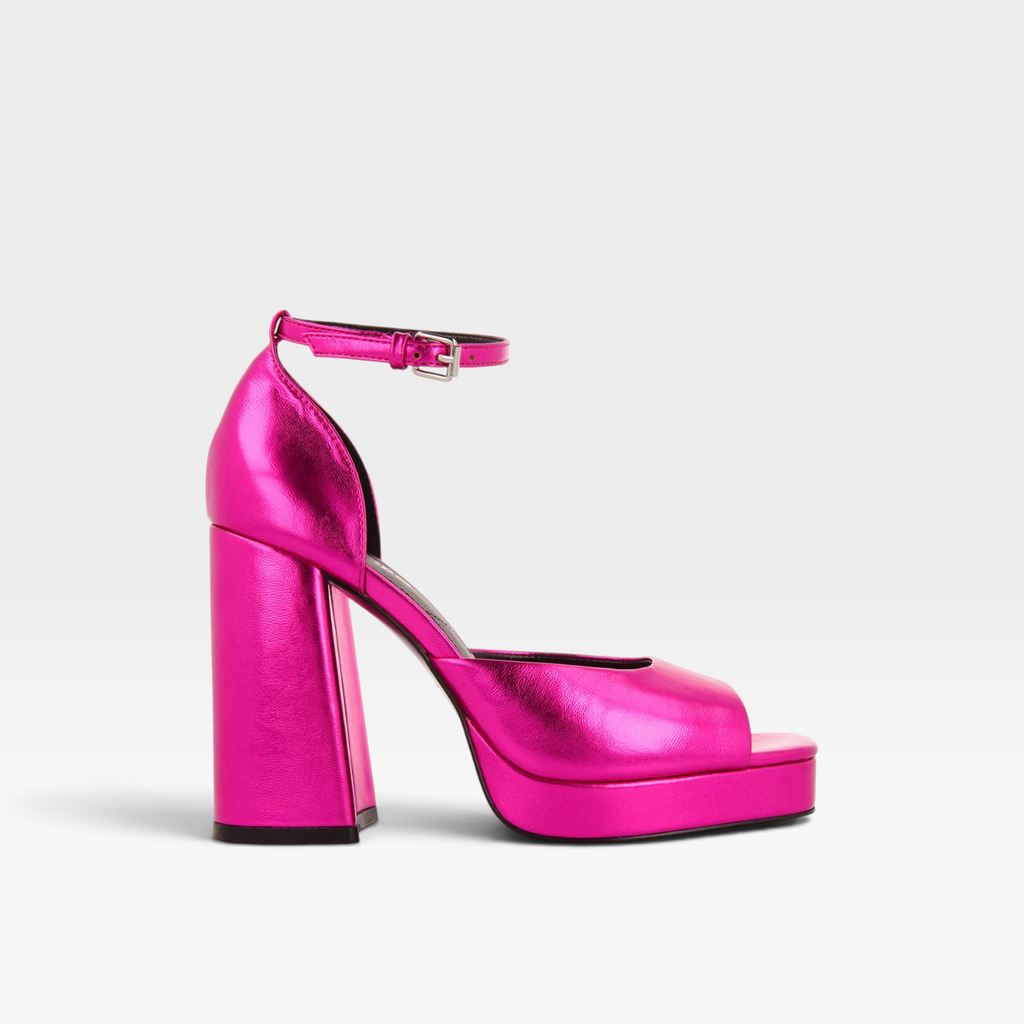 Sandalias con tacón ancho y plataforma fucsia metalizado - Gioseppo