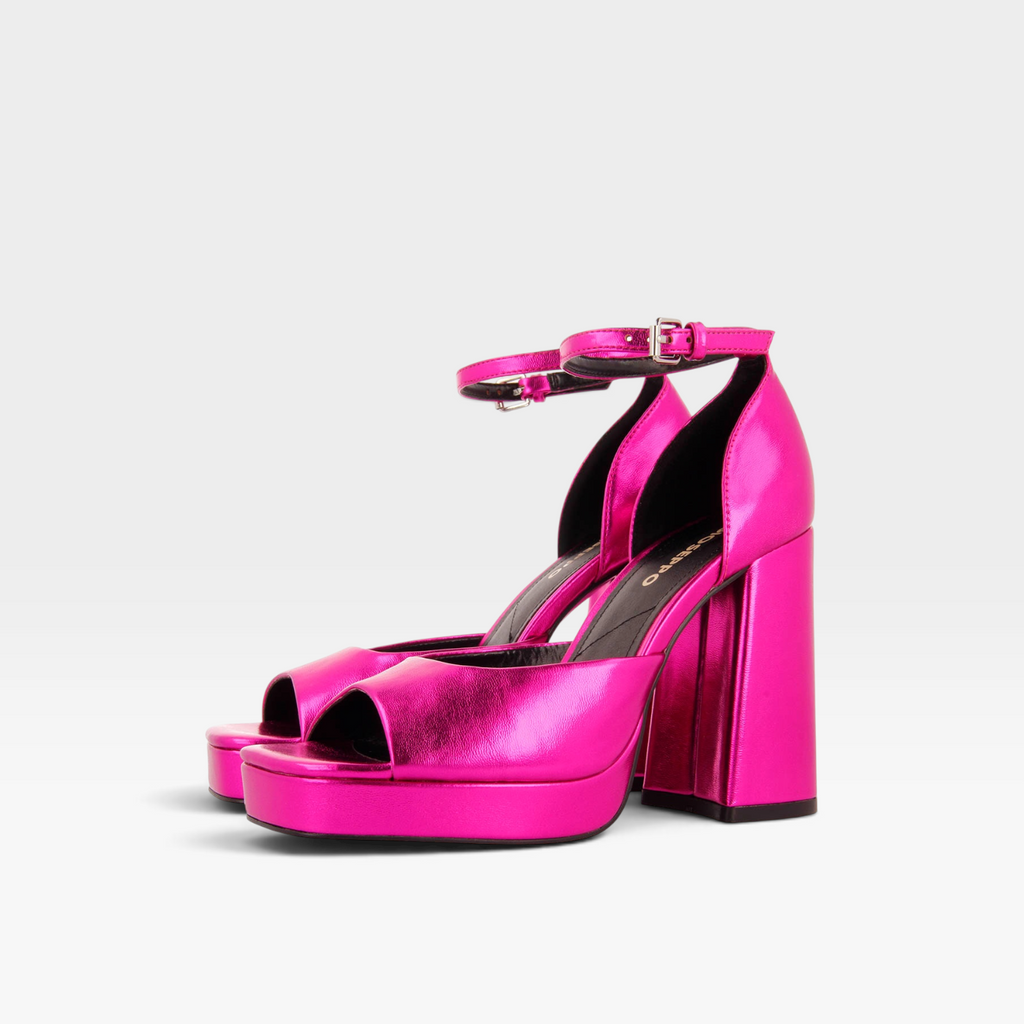 Sandalias con tacón ancho y plataforma fucsia metalizado - Gioseppo