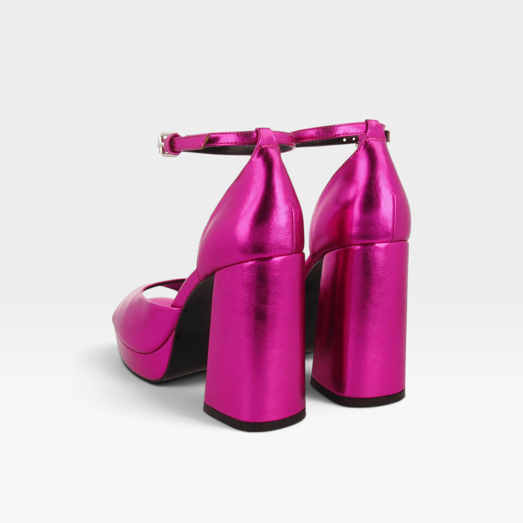 Sandalias con tacón ancho y plataforma fucsia metalizado - Gioseppo