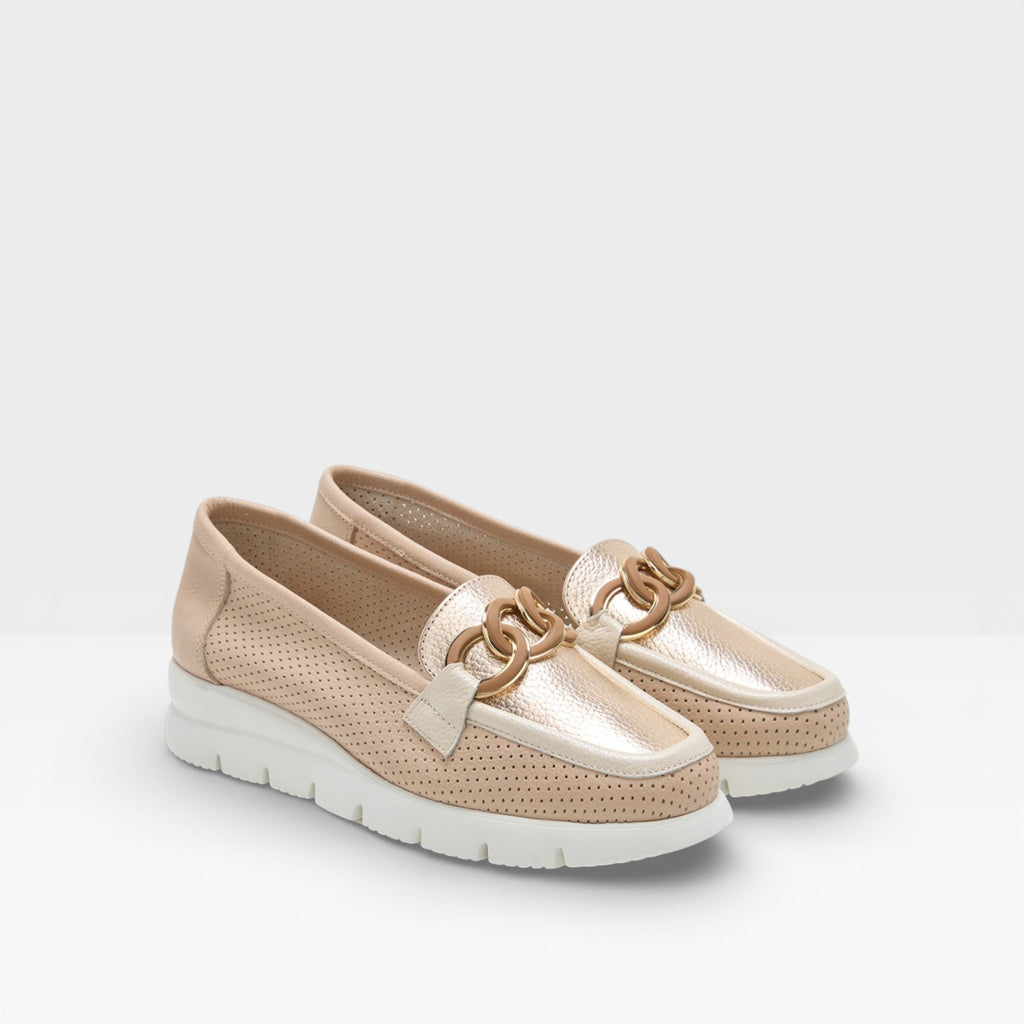 Mocasín mujer piel combinada beige -24Horas