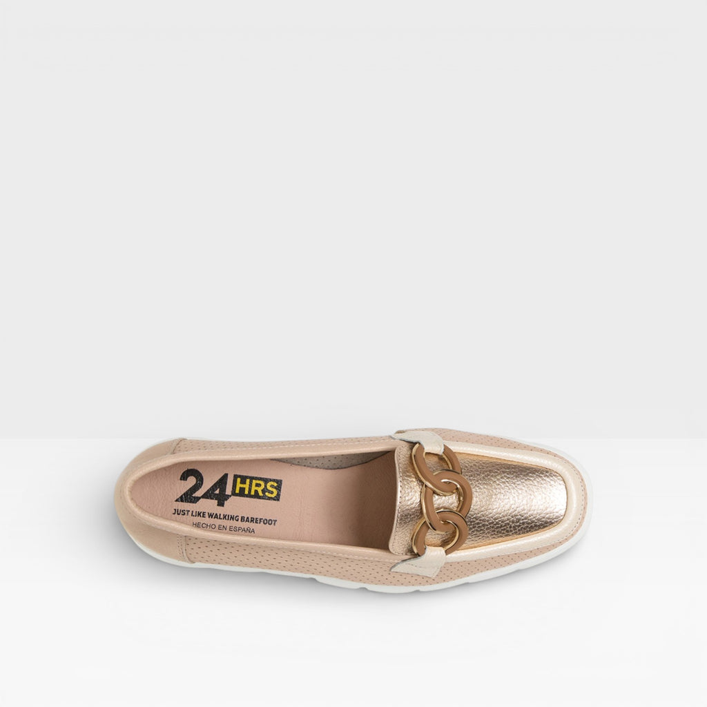 Mocasín mujer piel combinada beige -24Horas