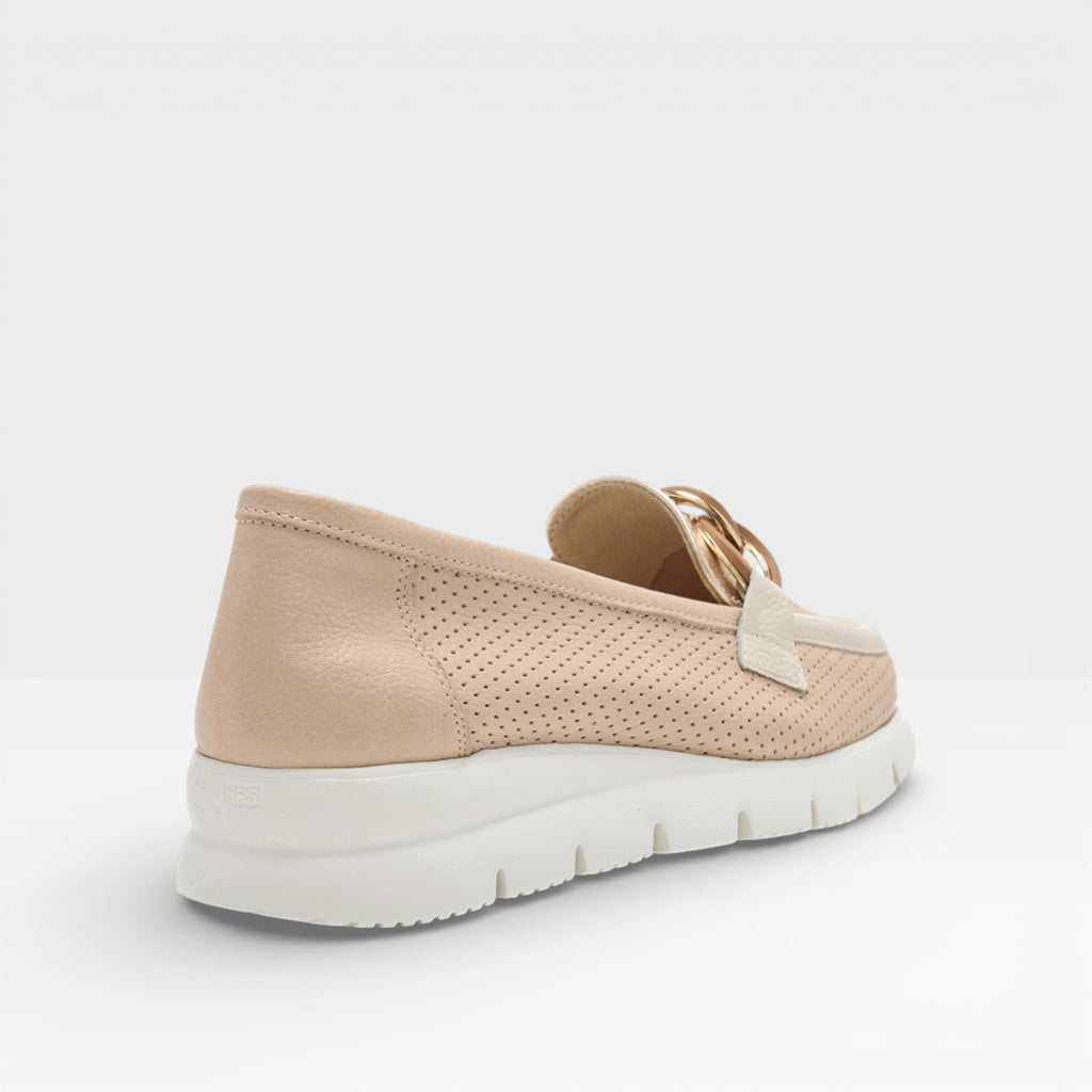 Mocasín mujer piel combinada beige -24Horas