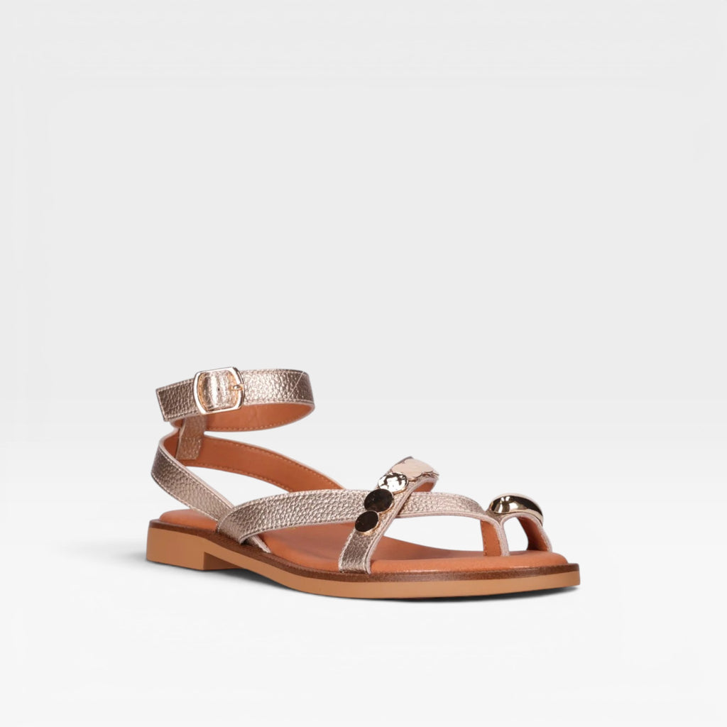 Sandalias Piel de Mujer Leather Plano COINS 04 - Chika10