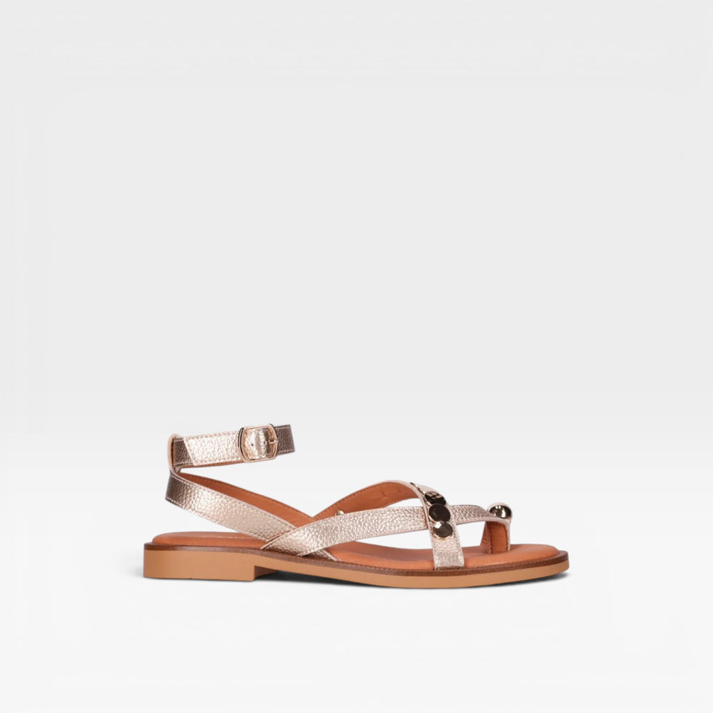 Sandalias Piel de Mujer Leather Plano COINS 04 - Chika10