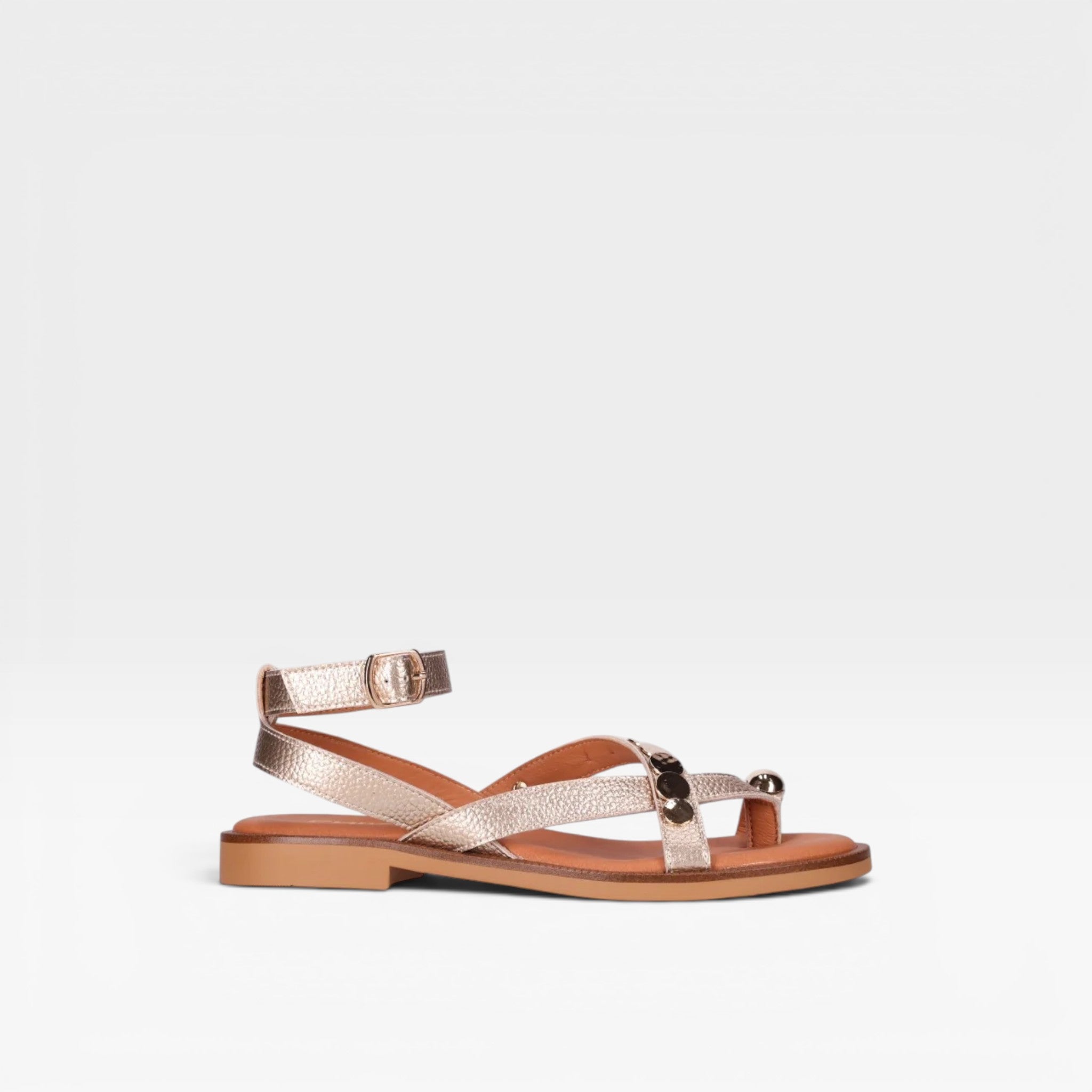 Sandalias Piel de Mujer Leather Plano COINS 04 - Chika10