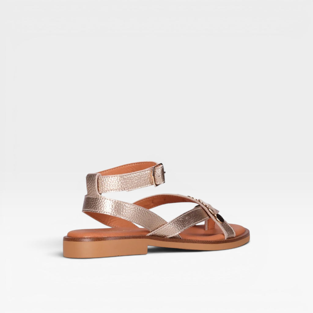 Sandalias Piel de Mujer Leather Plano COINS 04 - Chika10