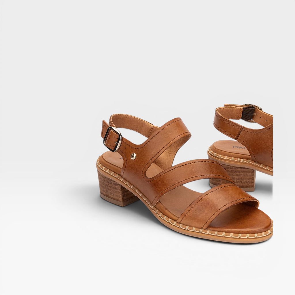 Sandalias de tacón de mujer de piel con hebilla Marrón  - Pikolinos