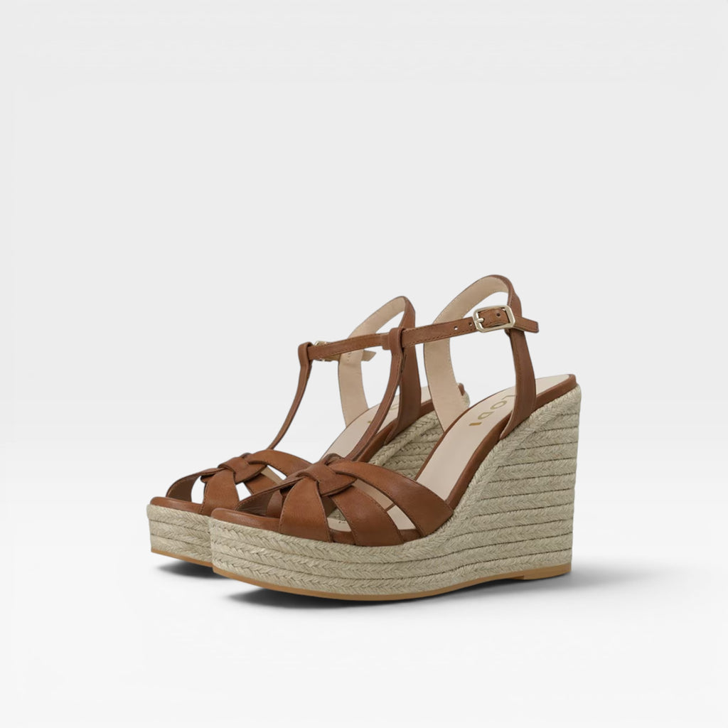 Sandalias de plataforma de mujer en piel Marrón  - Lodi