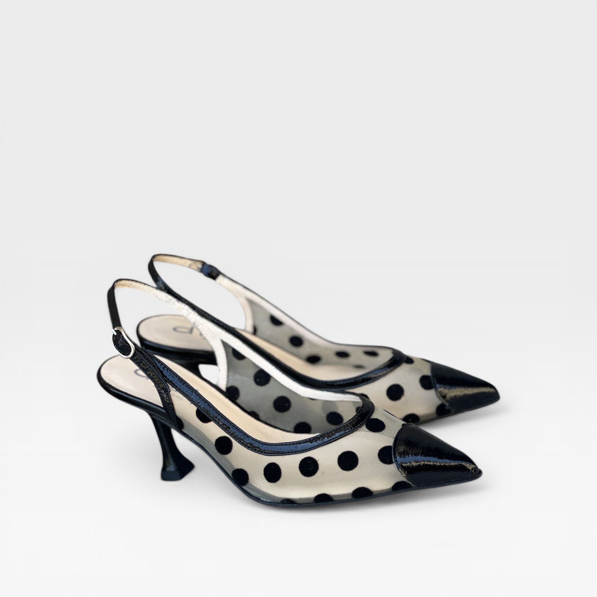Zapato tacón  destalonado rejilla nacarado - Dibia